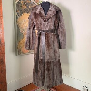Vintage Brown Rabbit Fur Full Length A-Line Coat